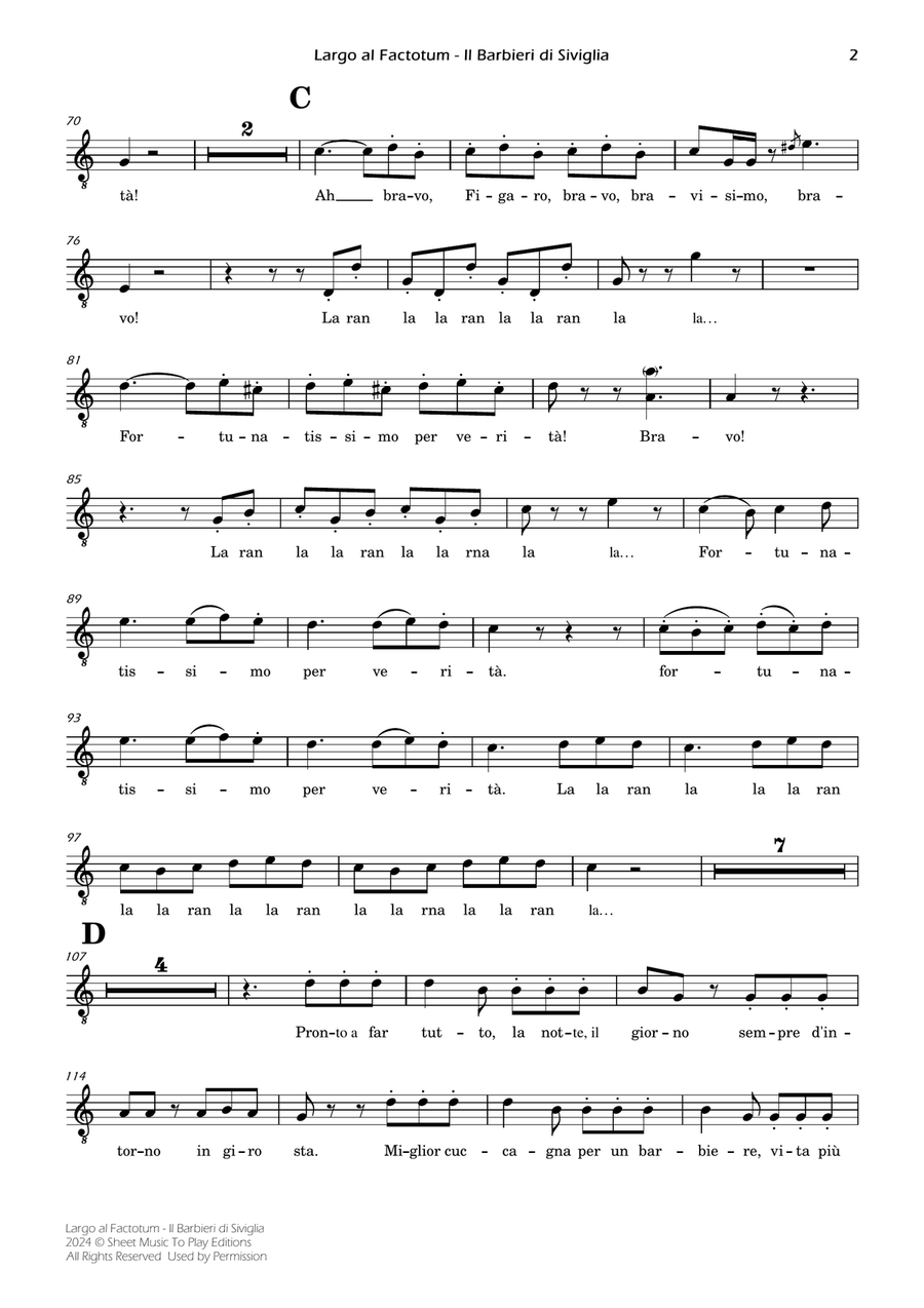 Largo al Factotum - Voice and Piano - C Major (Individual Parts) Piano, Vocal scores gallery preview page 2