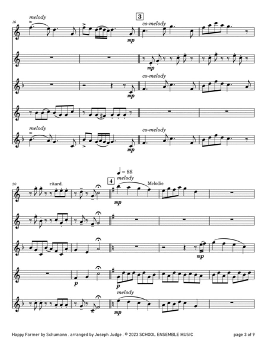 Happy Farmer by Schumann for Saxophone Quartet in Schools Saxophone Quartet scores gallery preview page 3