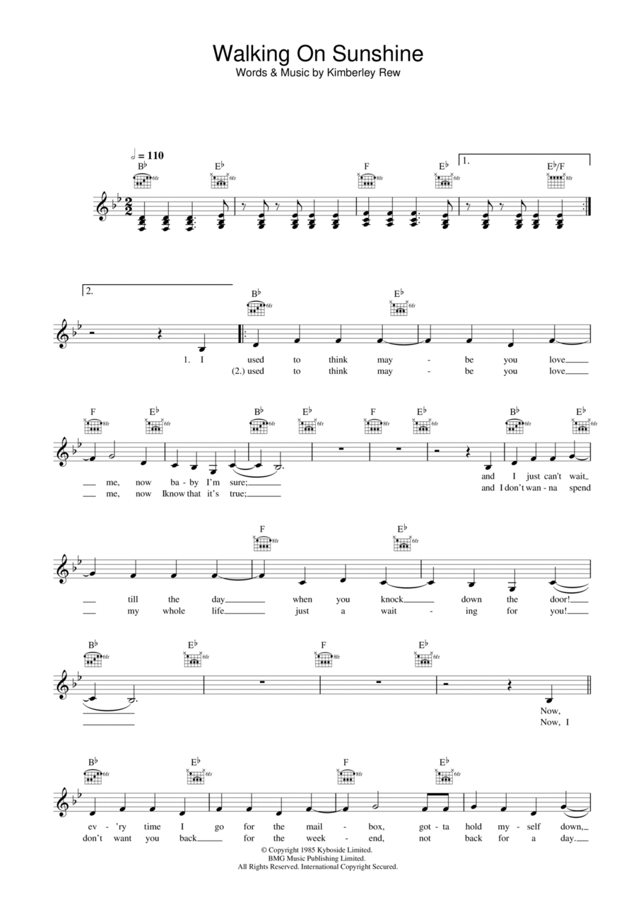 Walking On Sunshine Piano scores gallery preview page 1