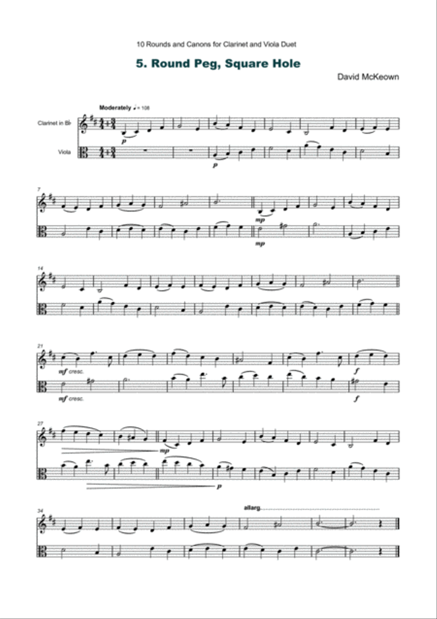 10 Rounds and Canons for Clarinet and Viola Duet Chamber Music scores gallery preview page 6