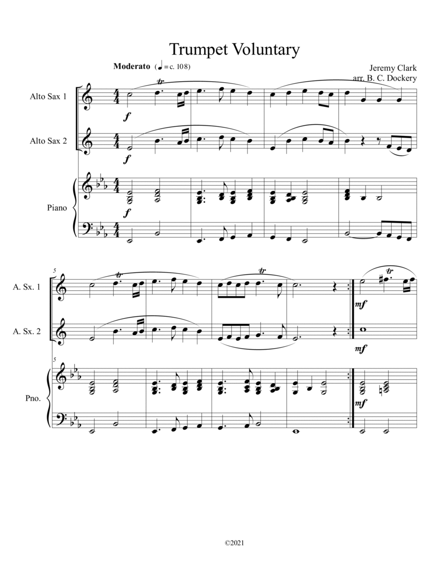 Trumpet Voluntary (Alto Sax Duet) with optional piano accompaniment image number null