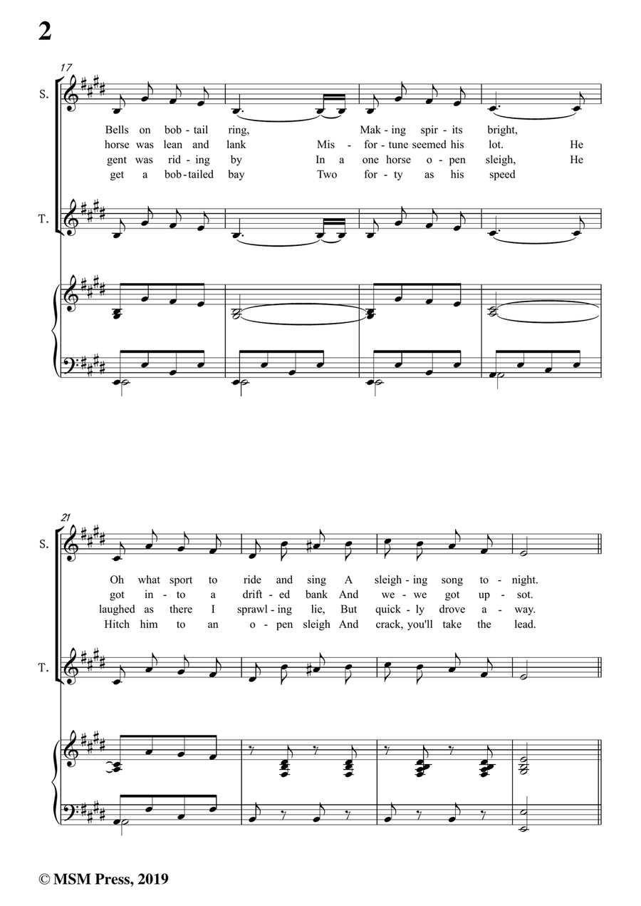 Pierpont-Jingle Bells(The One Horse Open Sleigh),in E Major,for Quatre Chorales 4-Part scores gallery preview page 4