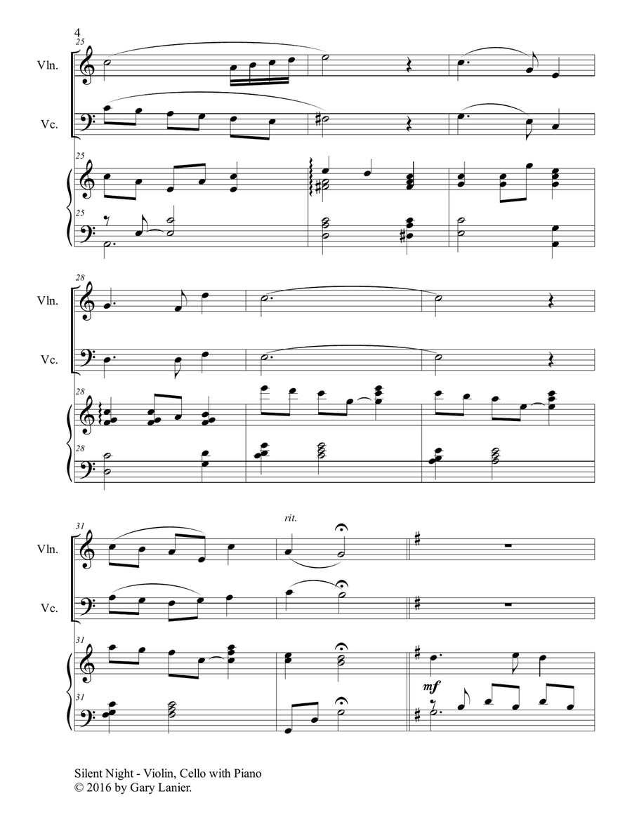 Gary Lanier: SILENT NIGHT (Piano Trio – Violin, Cello & Piano with Score & Parts) Piano Trio scores gallery preview page 5