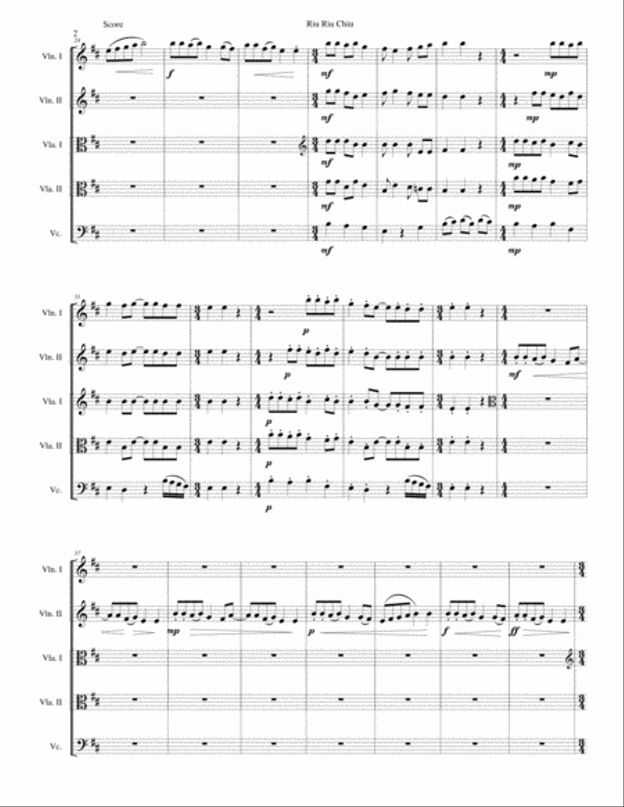 Riu Riu Chiu arranged for string quintet (2 violins, 2 violas, 1 cello) String Trio scores gallery preview page 2