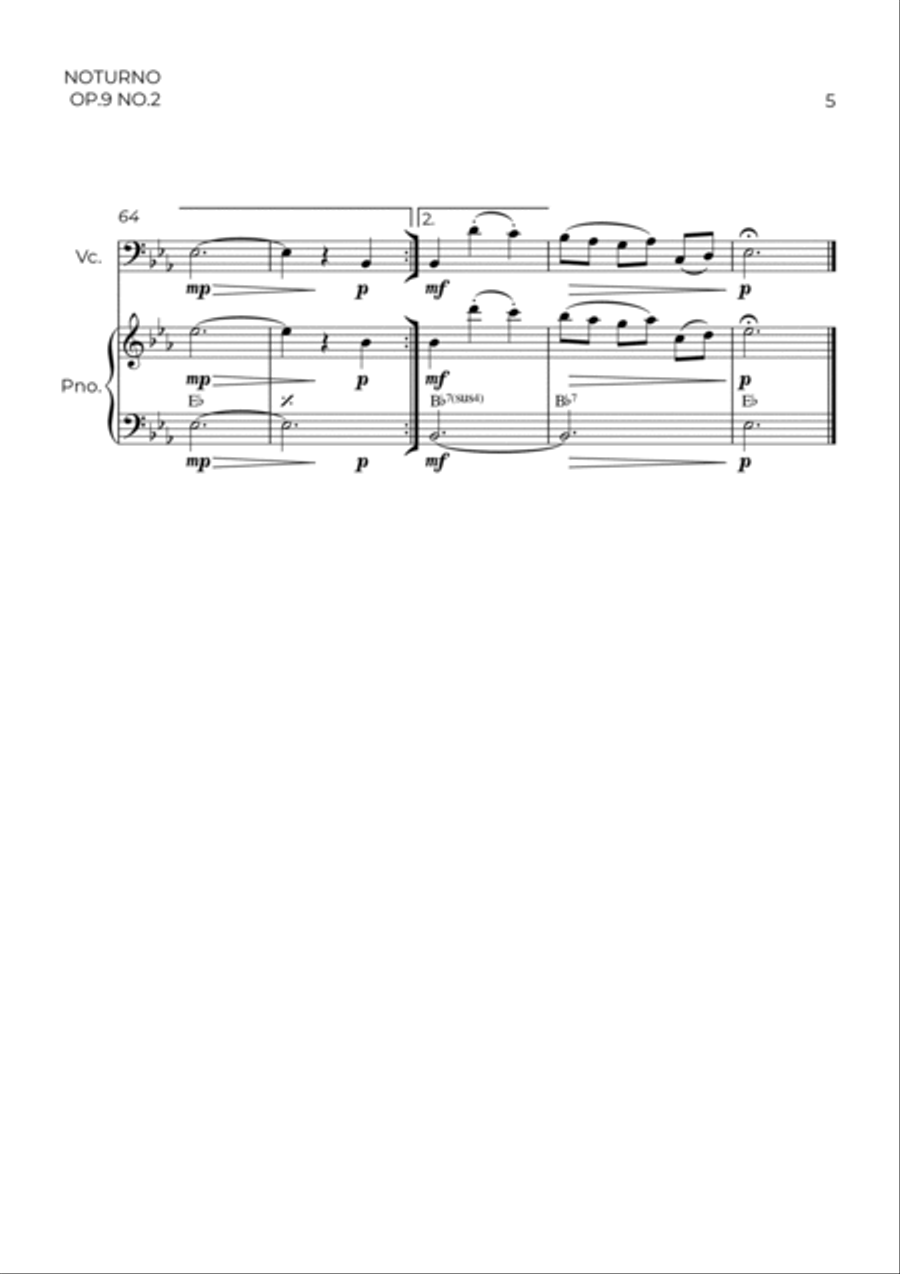 NOTURNO OP.9 NO.2 - CHOPIN - CELLO & PIANO Piano scores gallery preview page 5