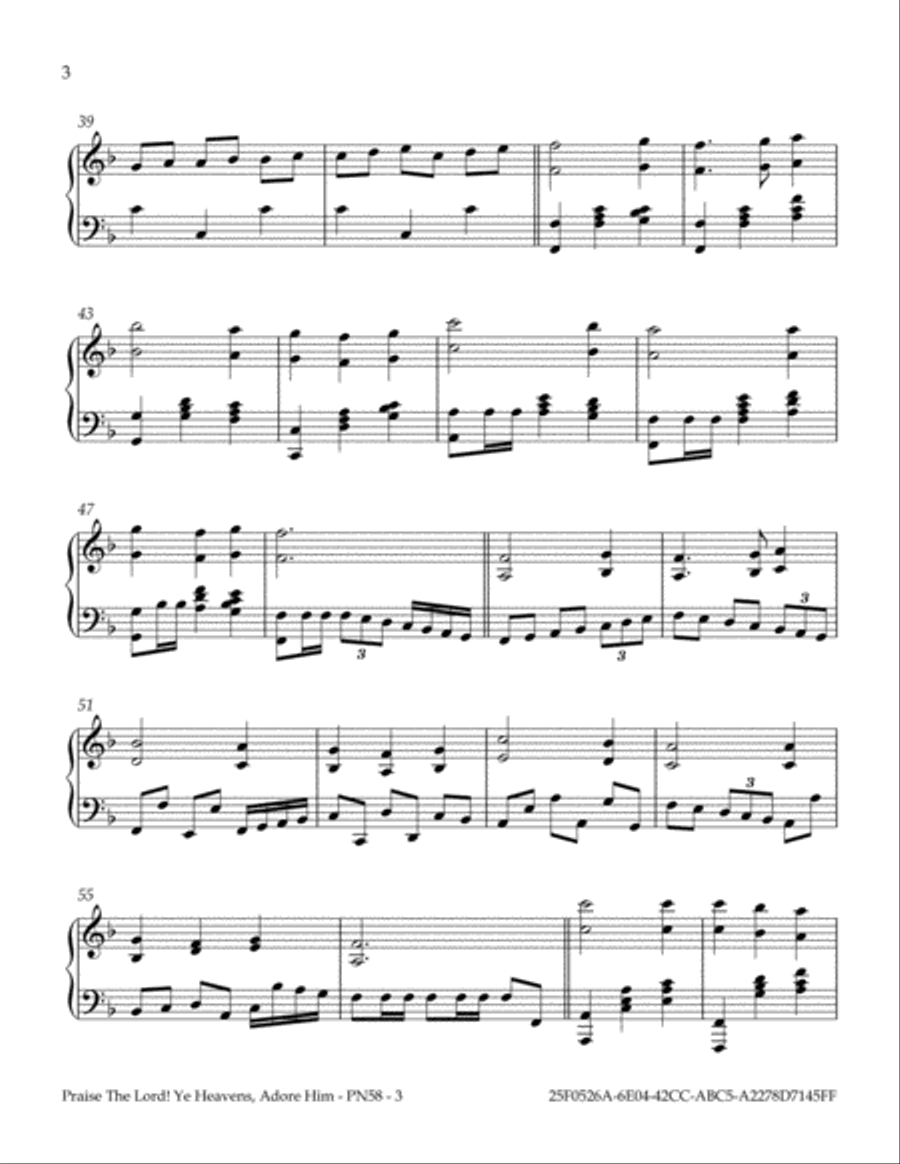 Praise The Lord, Ye Heavens, Adore Him Piano Solo scores gallery preview page 4
