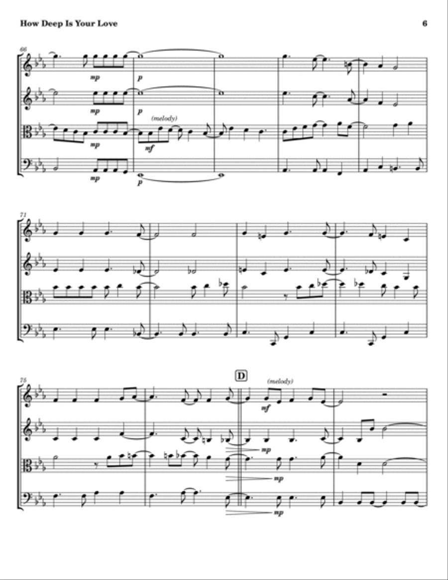 How Deep Is Your Love String Quartet scores gallery preview page 6