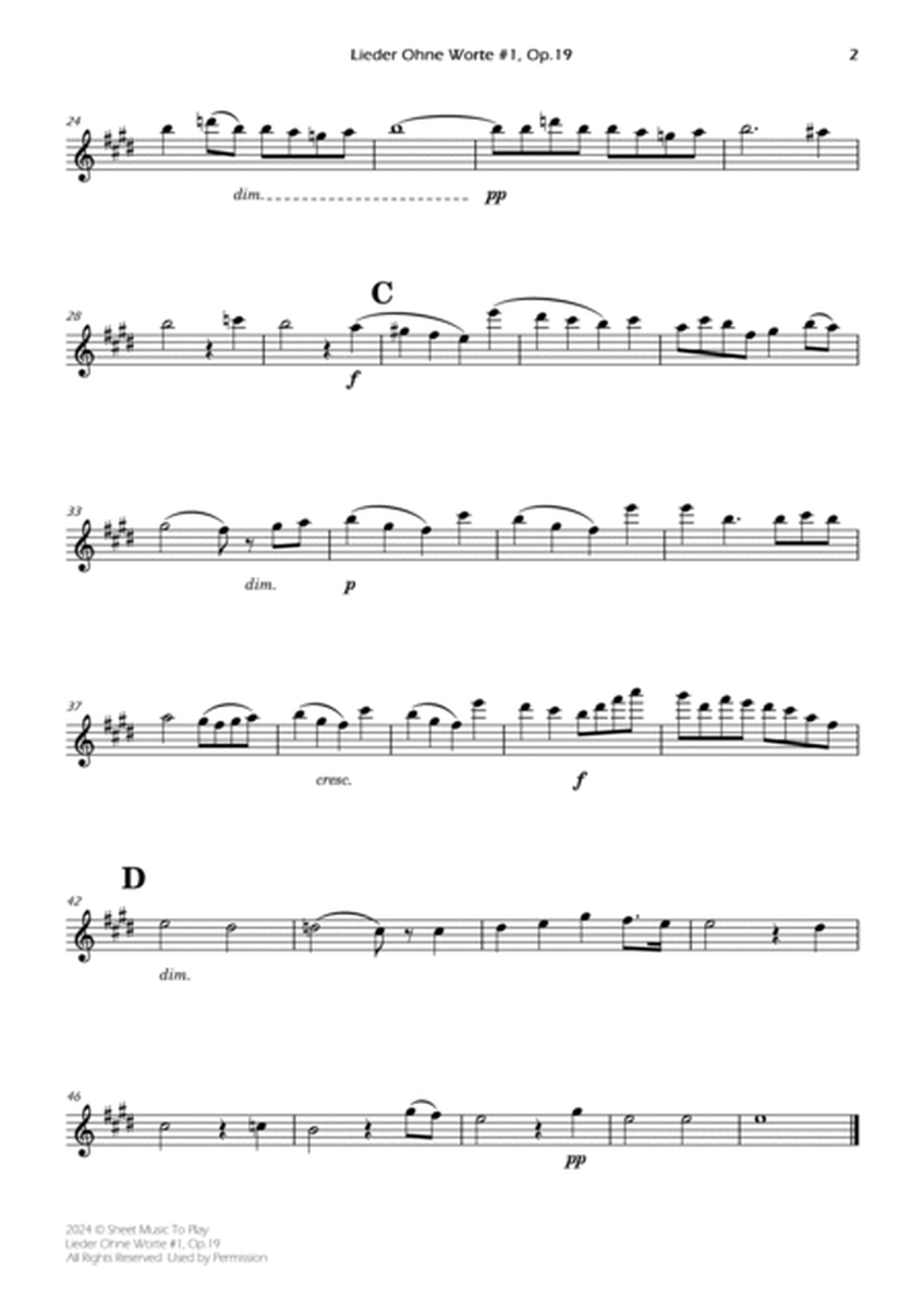 Songs Without Words No.1, Op.19 - Flute and Piano (Individual Parts) image number null