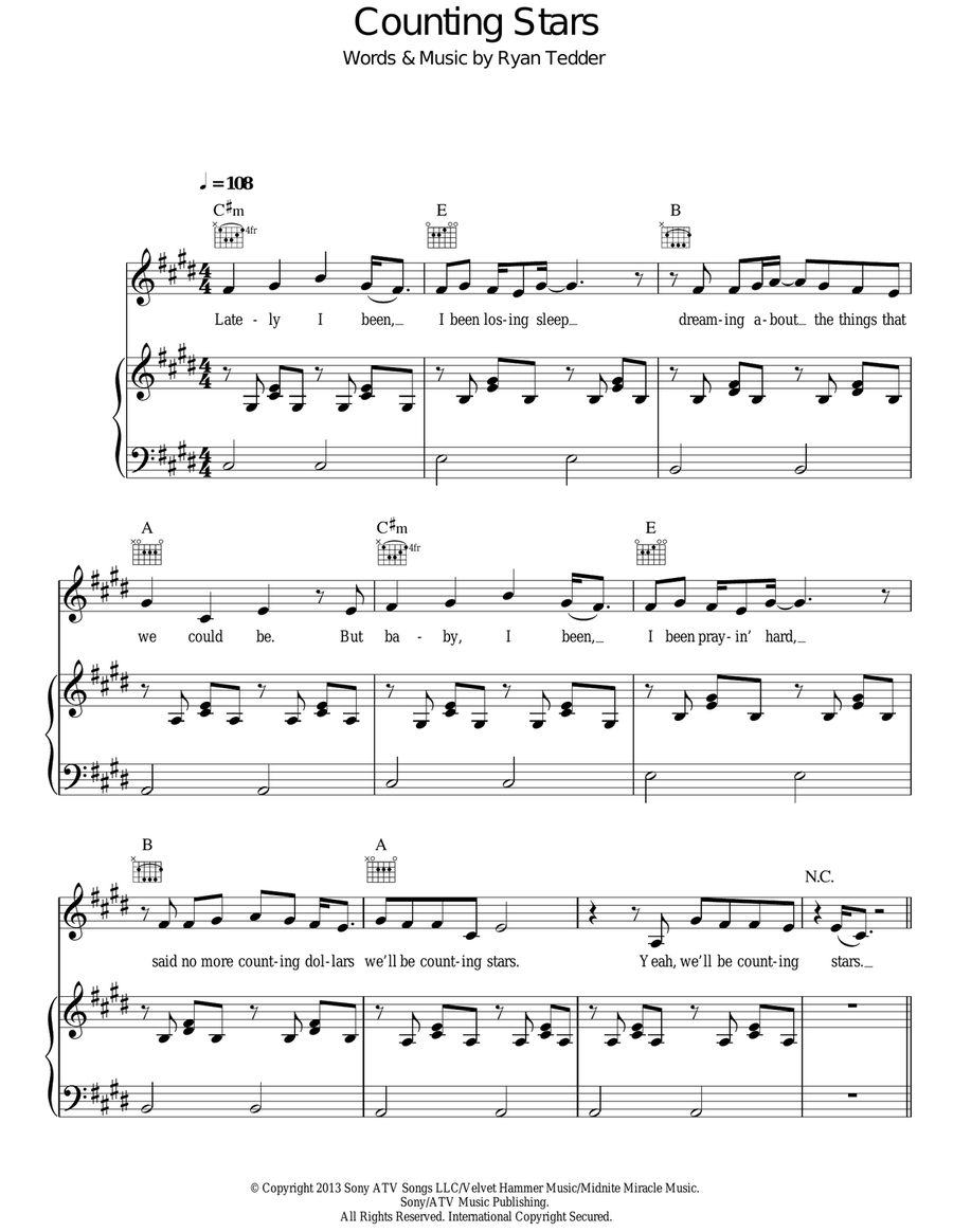 Counting Stars Acoustic Guitar scores gallery preview page 1