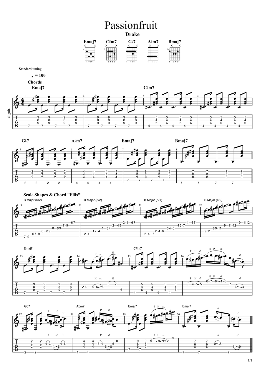 Passionfruit Guitar Tablature scores gallery preview page 1