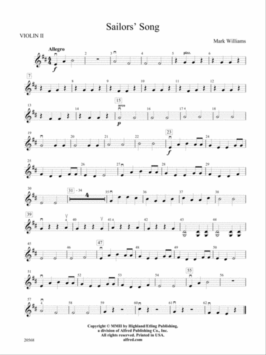Sailor's Song: 2nd Violin String Orchestra scores gallery preview page 1
