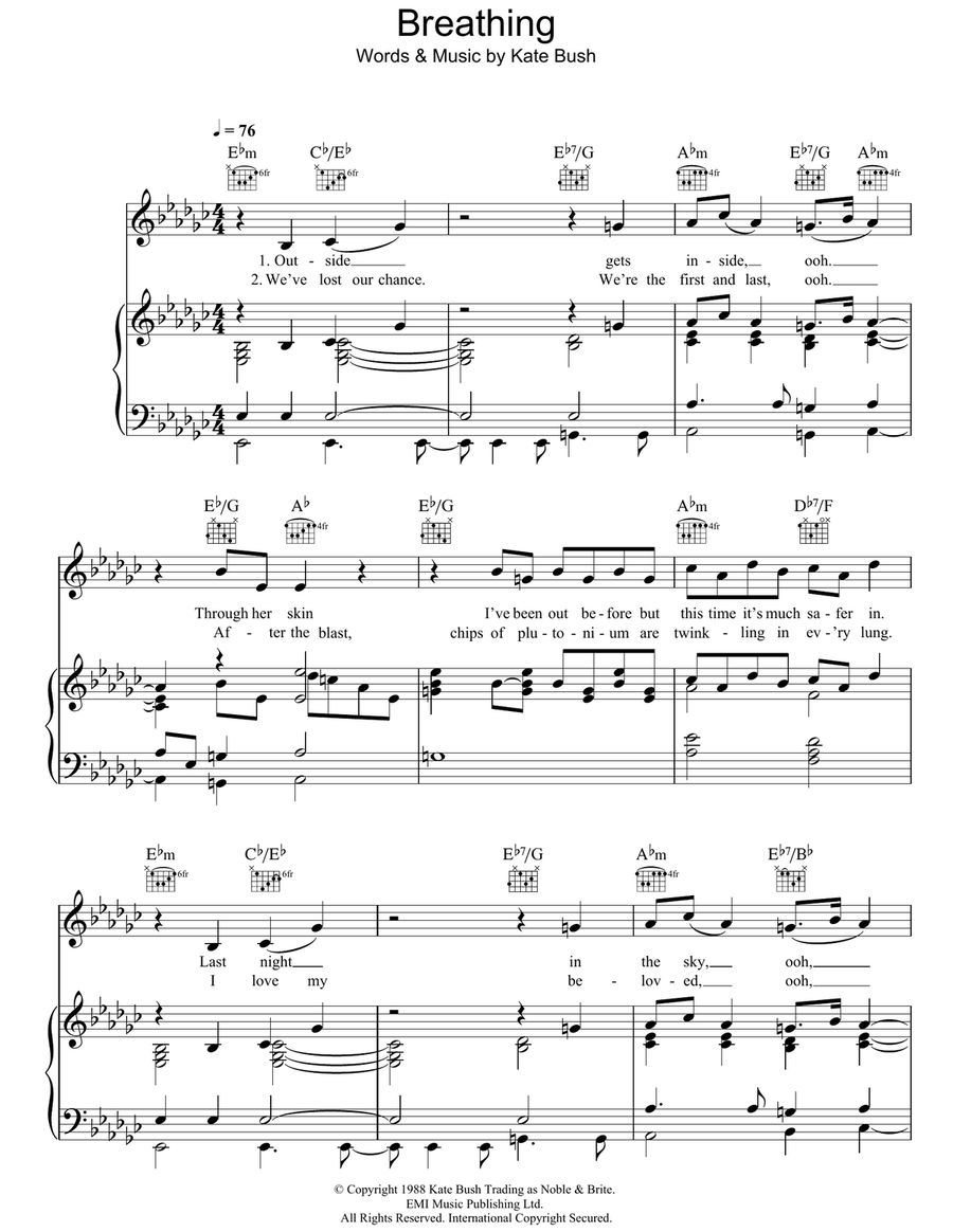 Breathing Breathing Piano, Vocal, Guitar scores gallery preview page 1