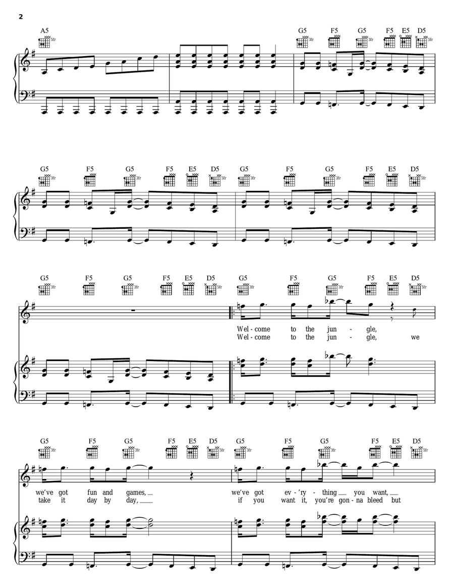 Welcome To The Jungle Piano, Vocal, Guitar scores gallery preview page 2