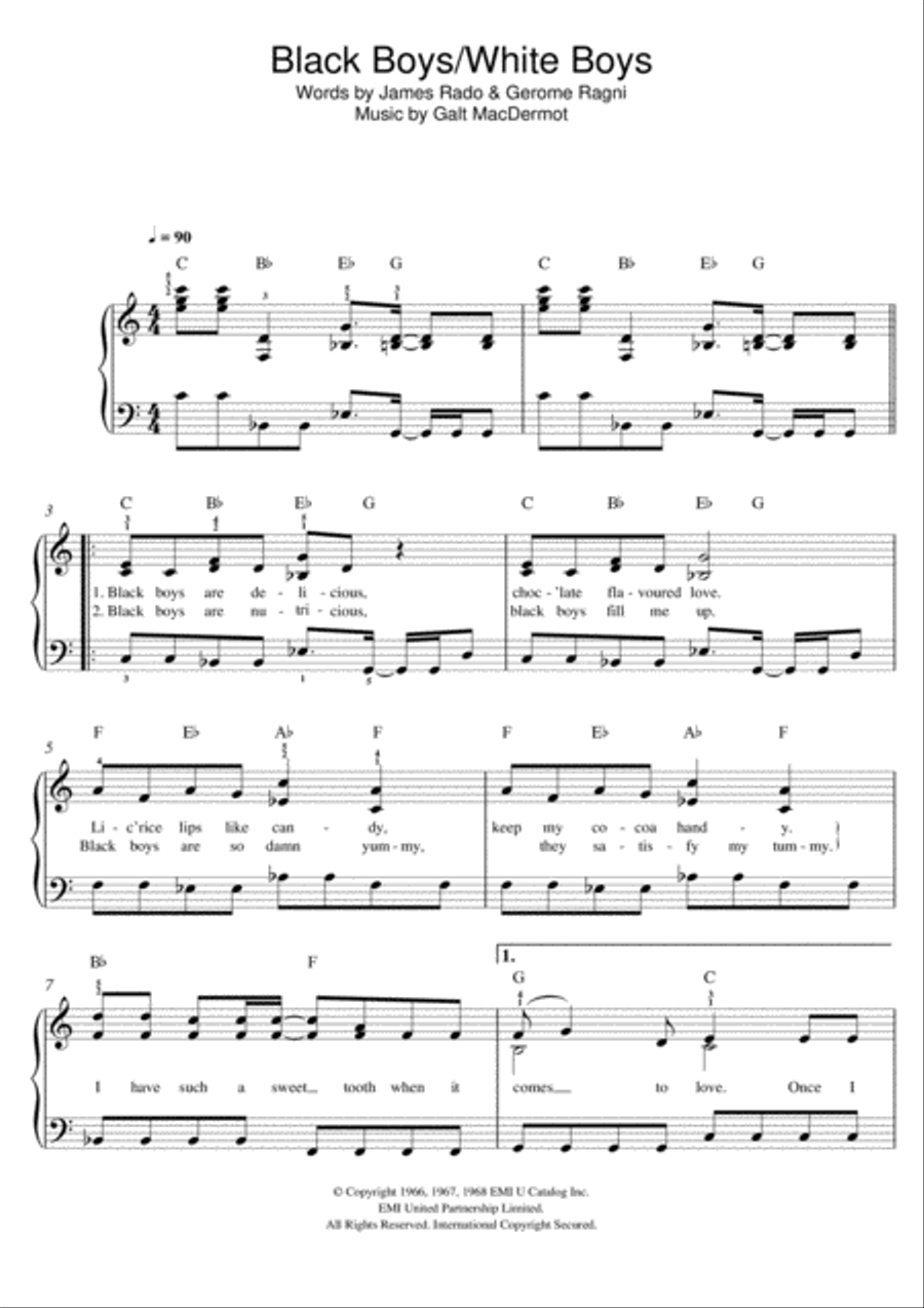 Black Boys (from 'Hair') Easy Piano scores gallery preview page 1