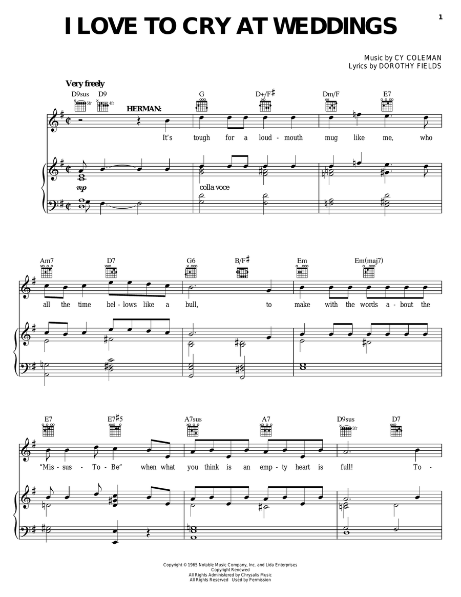 I Love To Cry At Weddings Piano, Vocal, Guitar scores gallery preview page 1
