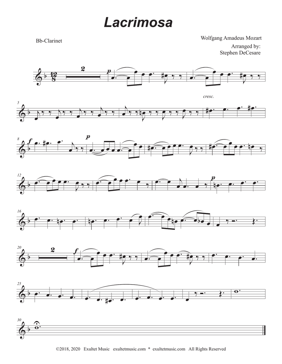 Lacrimosa (Bb-Clarinet solo and Piano) Clarinet Solo scores gallery preview page 4