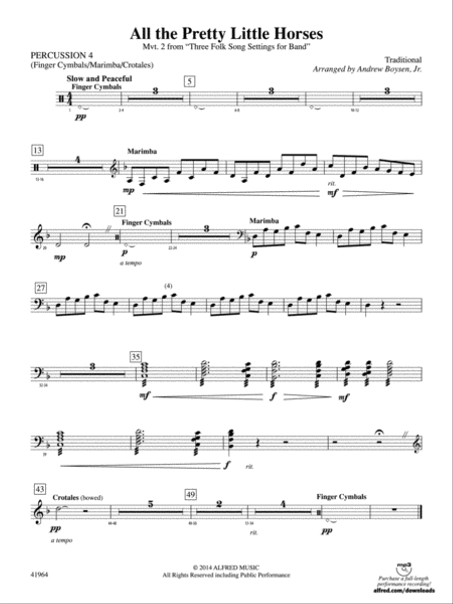 All the Pretty Little Horses: 4th Percussion Concert Band scores gallery preview page 1