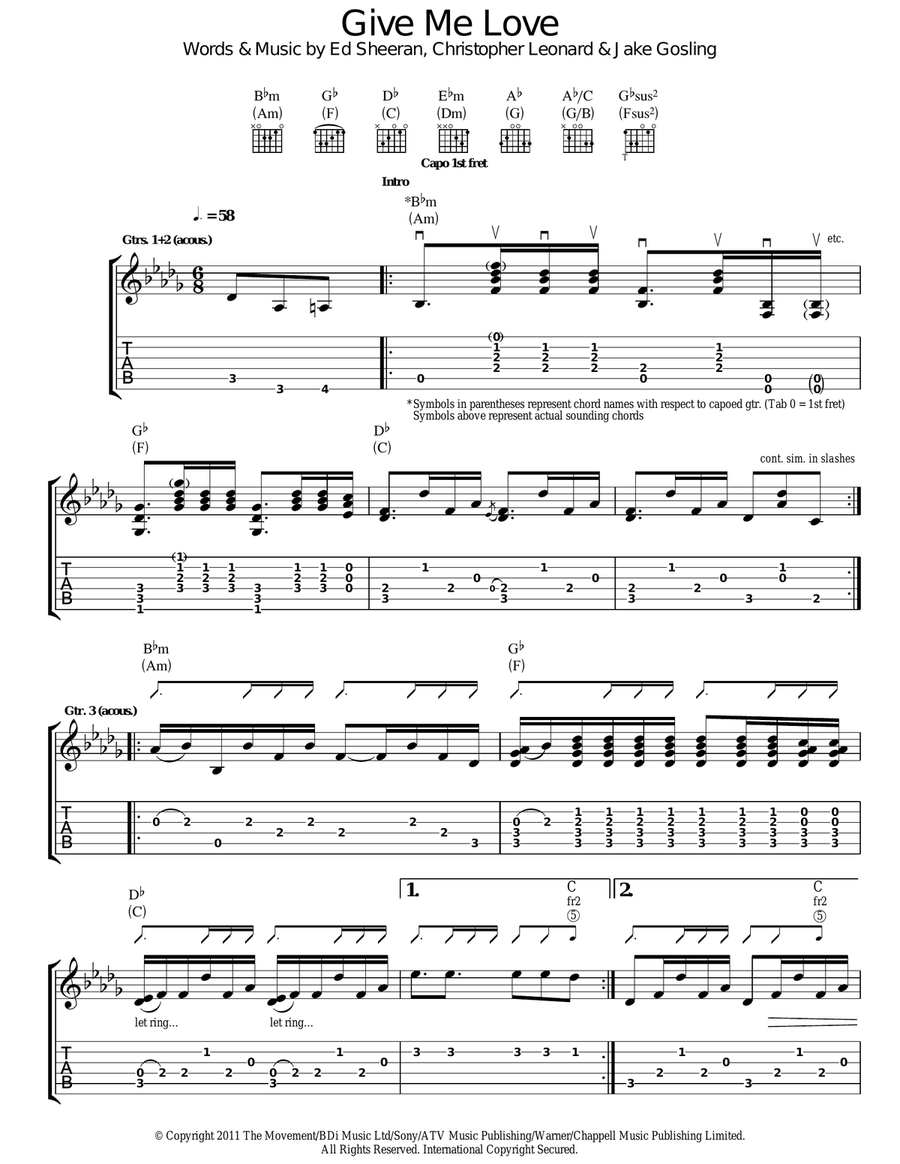 Give Me Love Acoustic Guitar scores gallery preview page 1