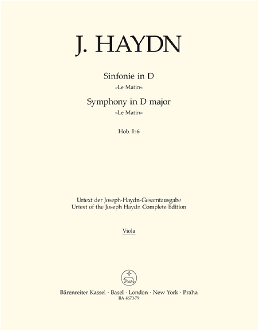 Symphony No. 6 Hob. I:6 'Le Matin' by Franz Joseph Haydn Viola - Sheet Music