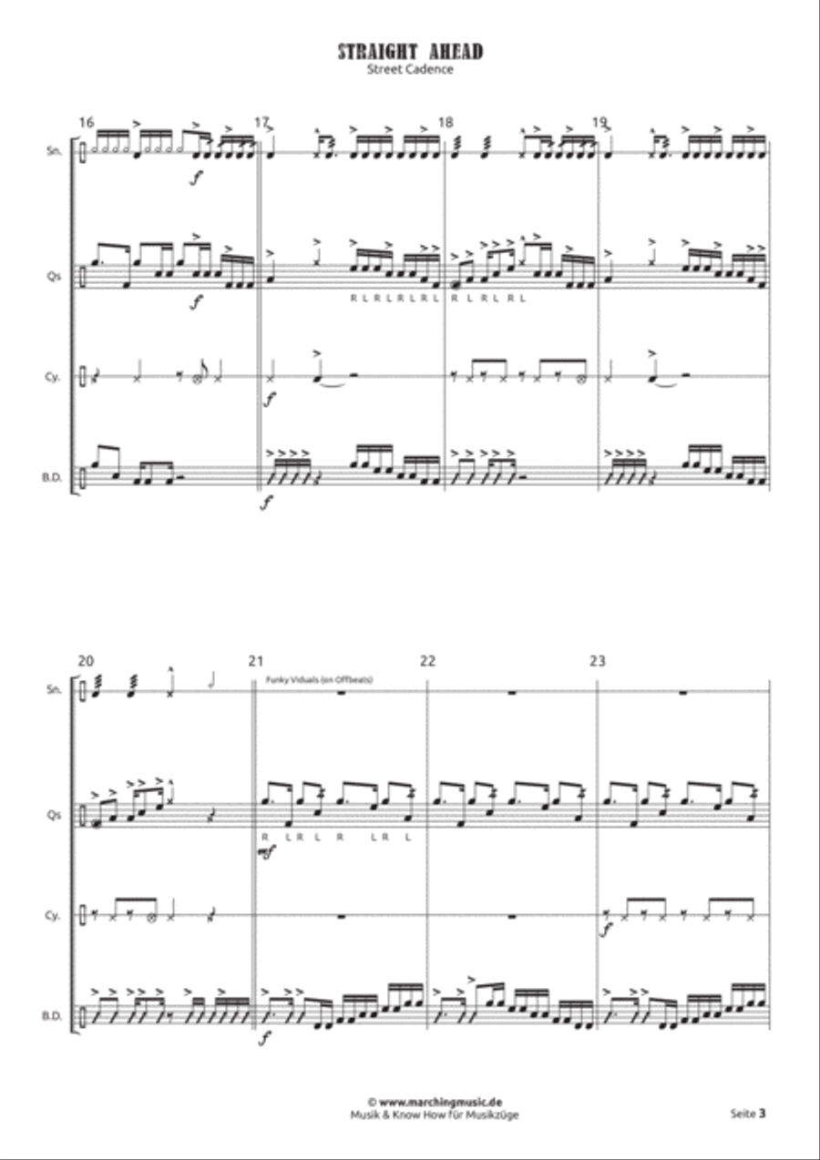 STRAIGHT AHEAD (Drumline Cadence) Marching Band scores gallery preview page 4