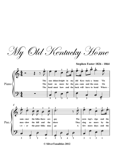 My Old Kentucky Home Easy Piano Sheet Music