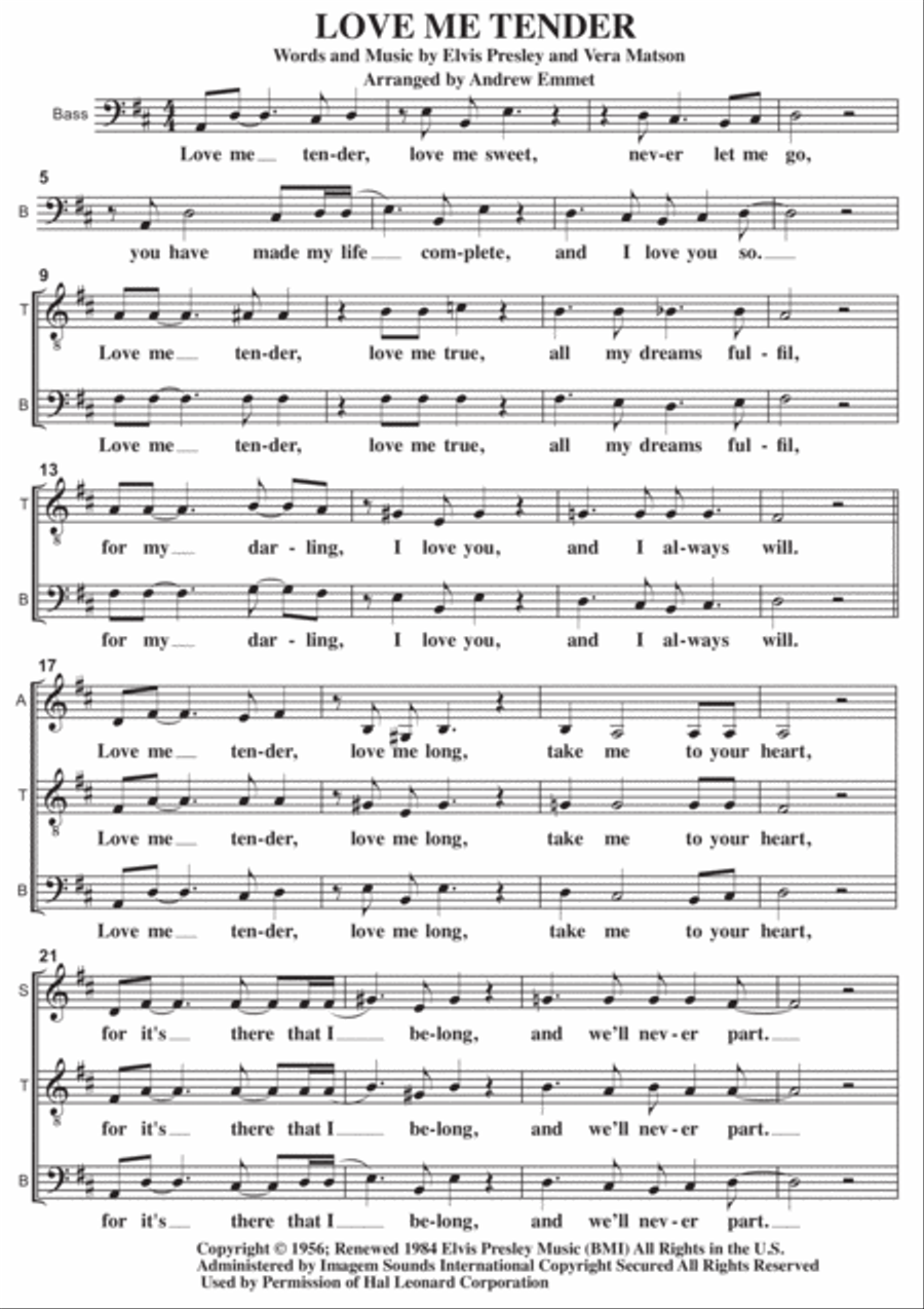 Love Me Tender 4-Part scores gallery preview page 1