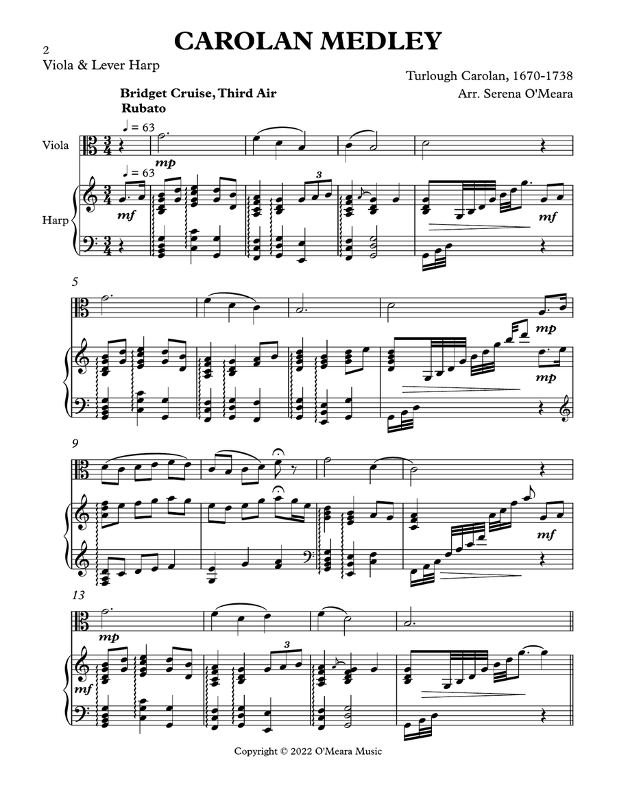 Carolan Medley, Duet for Viola & Lever Harp String Duet scores gallery preview page 2