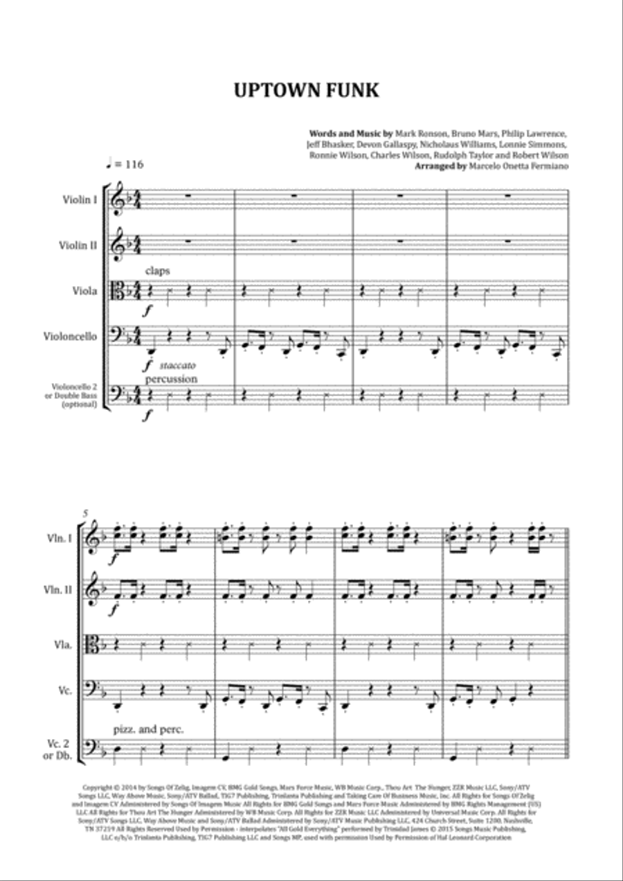 Uptown Funk String Quartet scores gallery preview page 4