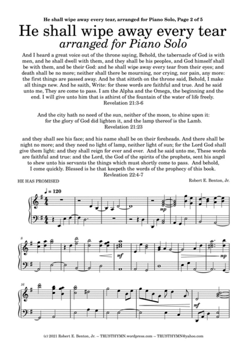 He shall wipe away every tear (arranged for Piano Solo) image number null