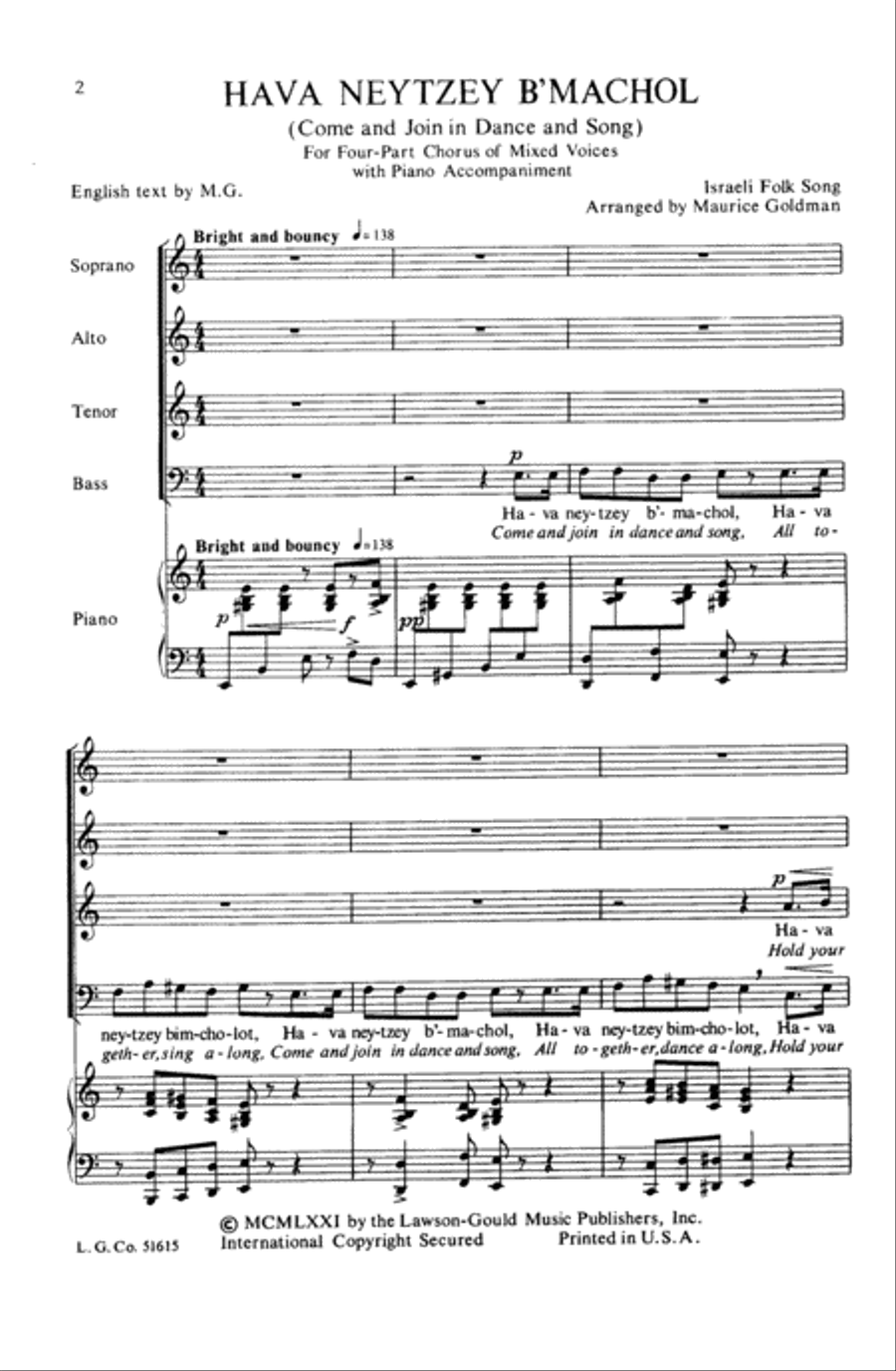Hava Nevtzey B'Machol 4-Part scores gallery preview page 2