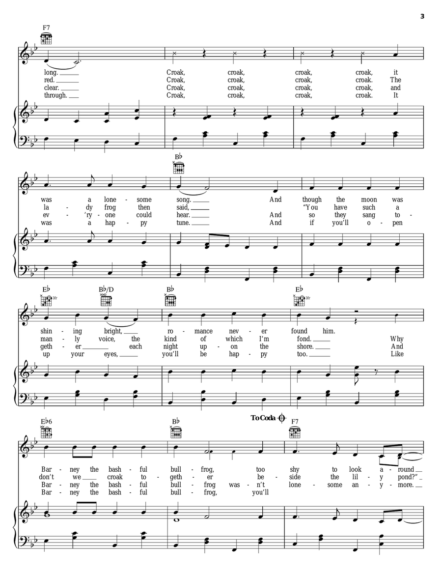 Barney, The Bashful Bullfrog Piano, Vocal, Guitar scores gallery preview page 3