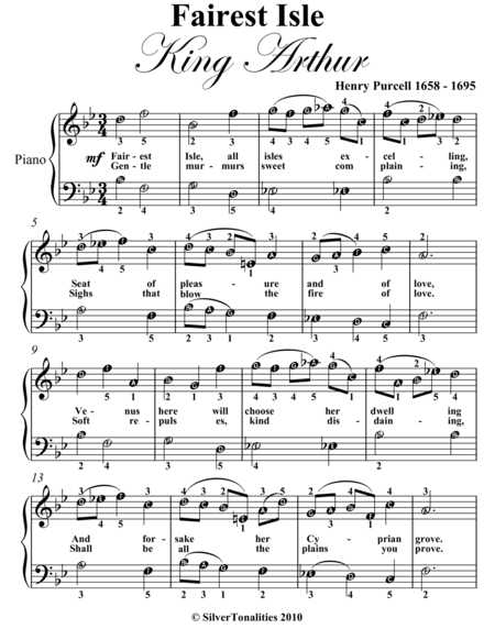 Fairest Isle King Arthur Easy Piano Sheet Music