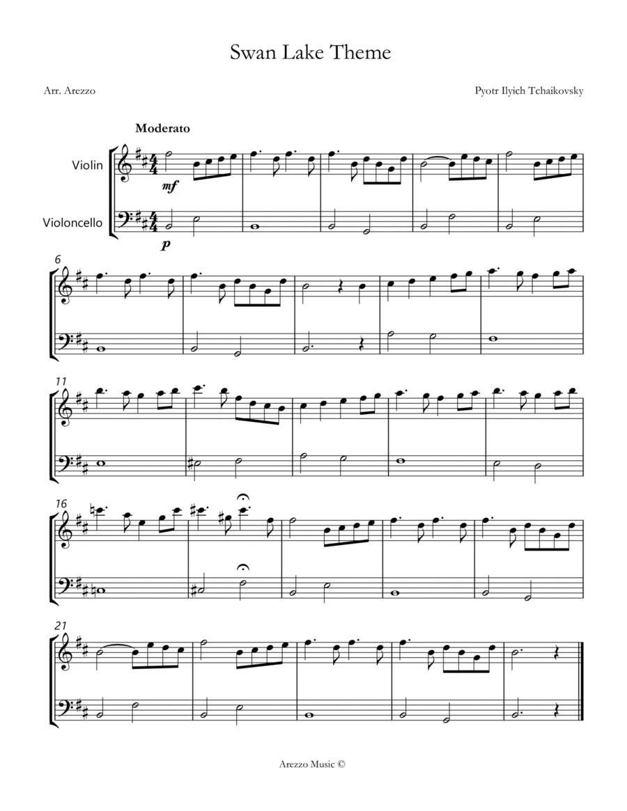 the swan lake theme for violin and cello sheet music for beginners image number null