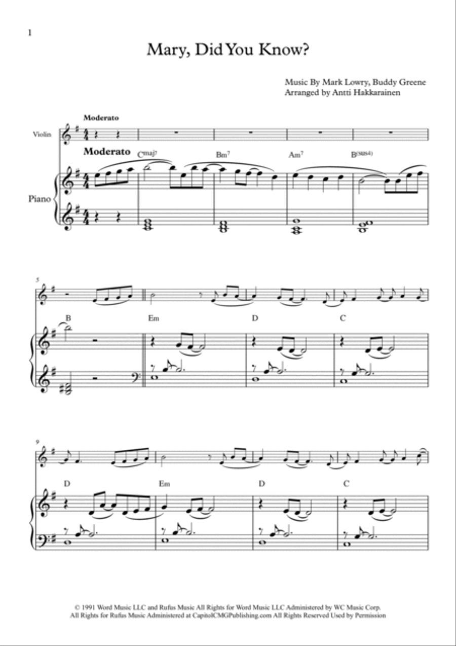 Mary, Did You Know? Violin Solo scores gallery preview page 2
