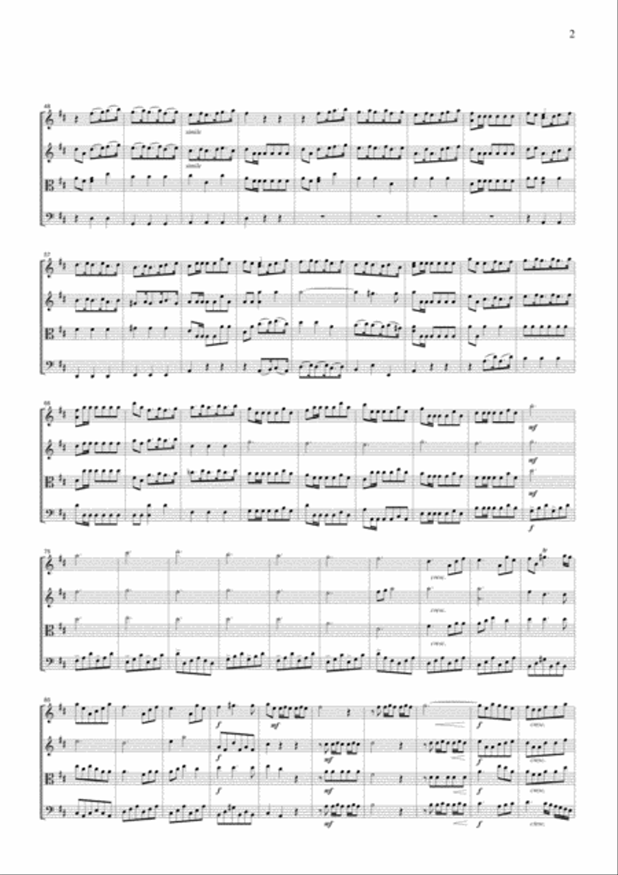 Handel Royal Fireworks Music Overture, for string quartet, CH111 String Quartet scores gallery preview page 2