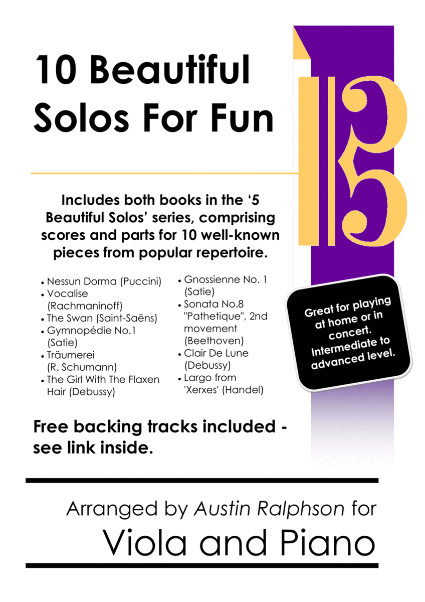 COMPLETE Book of 10 Beautiful Viola Solos for Fun - various levels with FREE BACKING TRACKS image number null