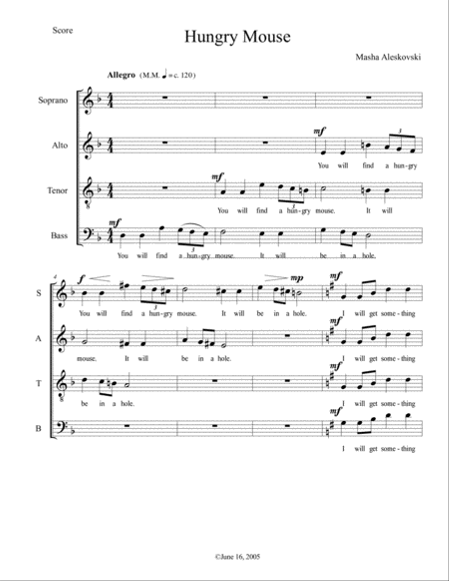 Hungry Mouse 4-Part scores gallery preview page 1