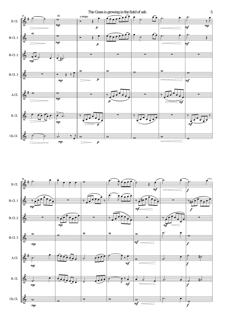 The Grass is Growing in the Field of Ash - for clarinet choir Clarinet Choir scores gallery preview page 5