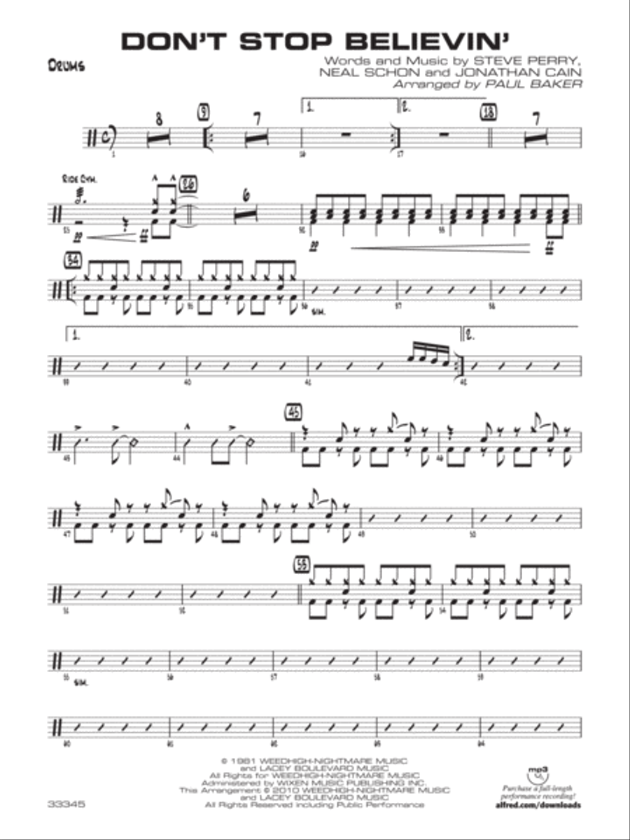 Don't Stop Believin': Drums Jazz Ensemble scores gallery preview page 1