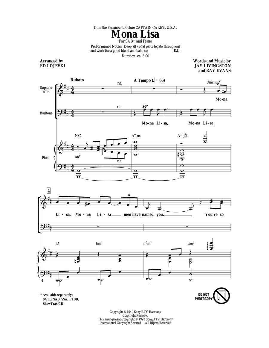 Mona Lisa 3-Part scores gallery preview page 1