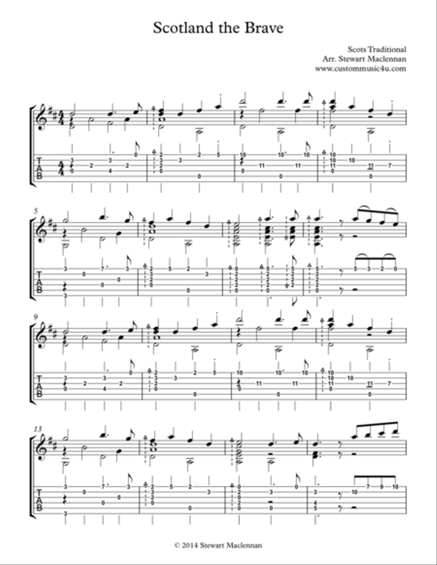 Scotland the Brave Scotland the Brave Acoustic Guitar scores gallery preview page 1