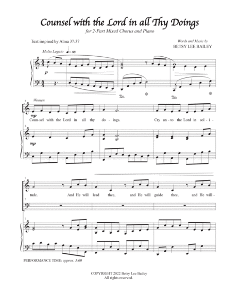 Counsel with the Lord in All Thy Doings for 2-Part Mixed Chorus and Piano 2-Part scores gallery preview page 2