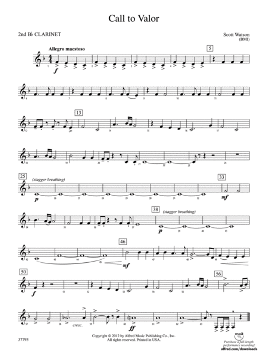 Call to Valor: 2nd B-flat Clarinet Concert Band scores gallery preview page 1
