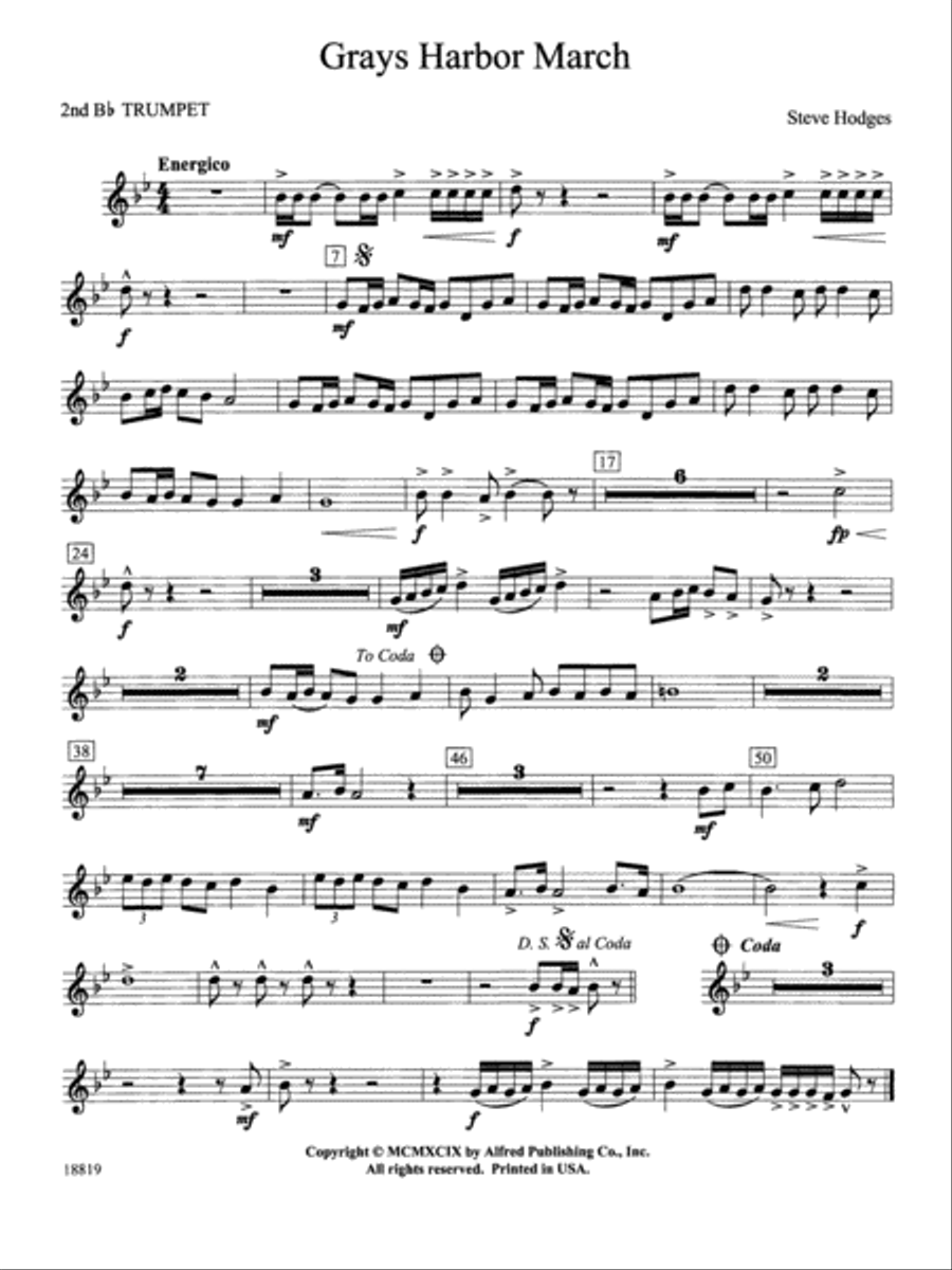 Grays Harbor March: 2nd B-flat Trumpet Concert Band scores gallery preview page 1