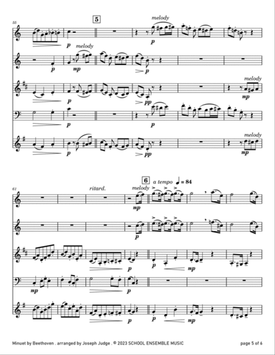 Minuet by Beethoven for Woodwind Quartet in Schools Woodwind Quartet scores gallery preview page 5