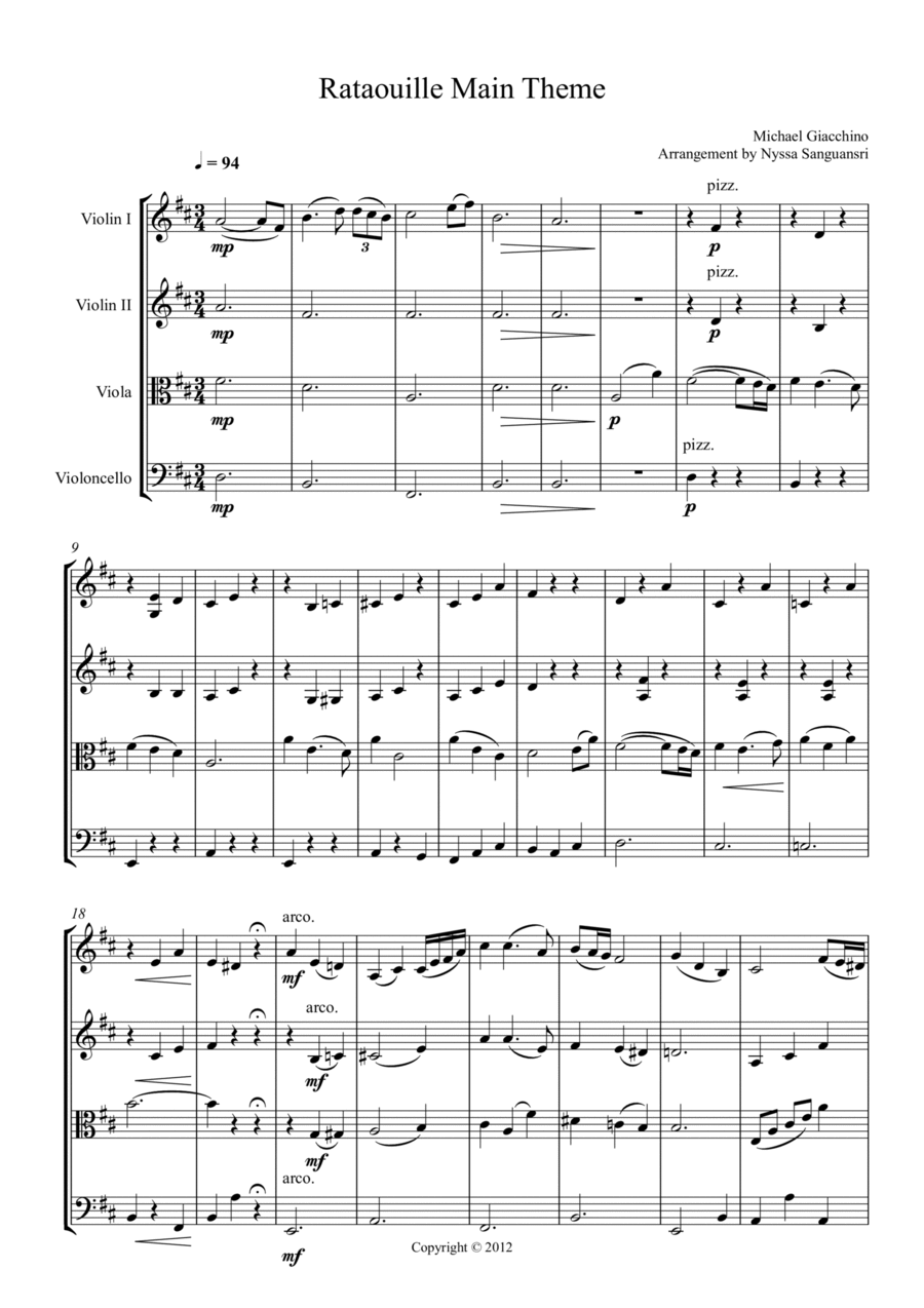 Ratatouille Main Theme Ratatouille Main Theme String Quartet scores gallery preview page 1