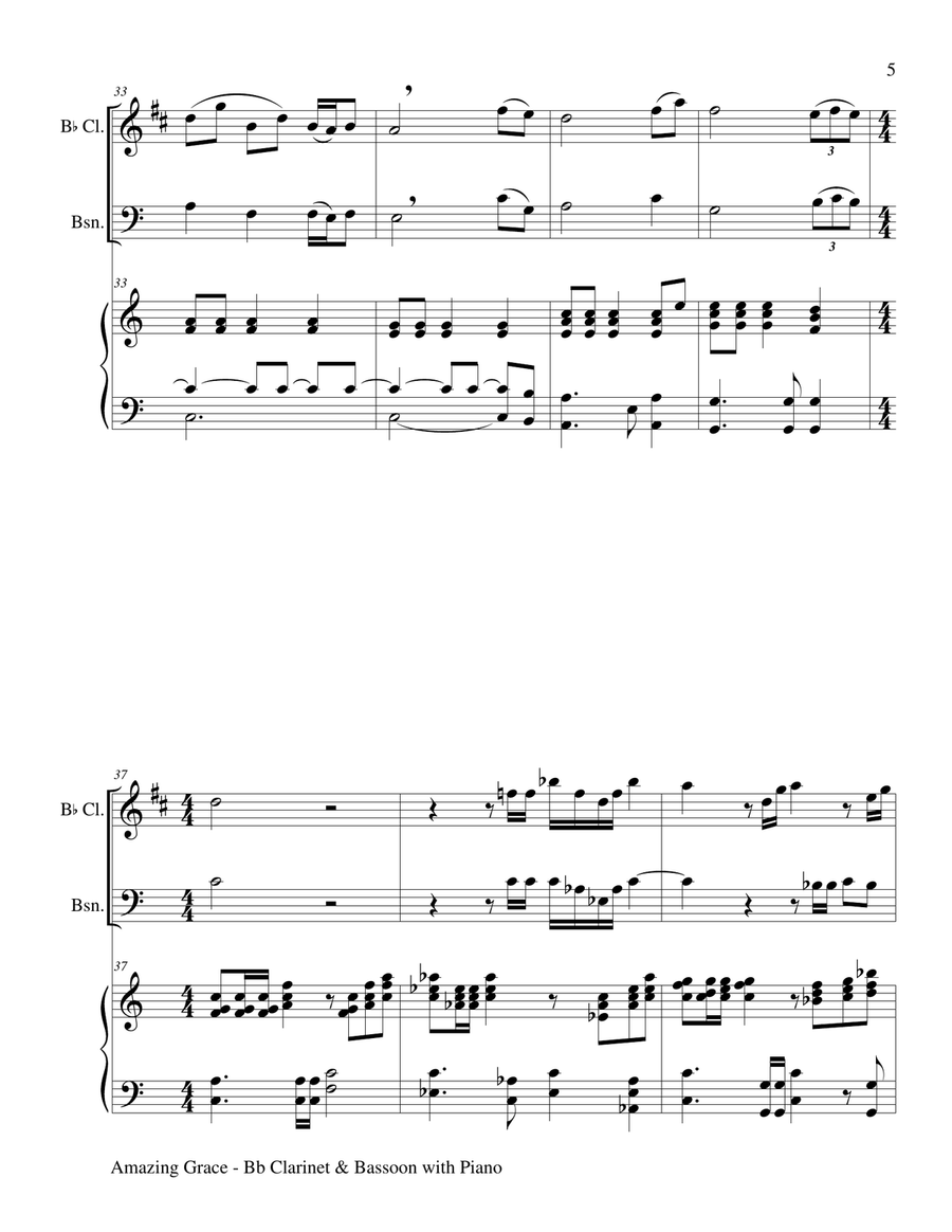 AMAZING GRACE (Bb Clarinet & Bassoon with Piano - Score & Parts included) Woodwind Duet scores gallery preview page 6