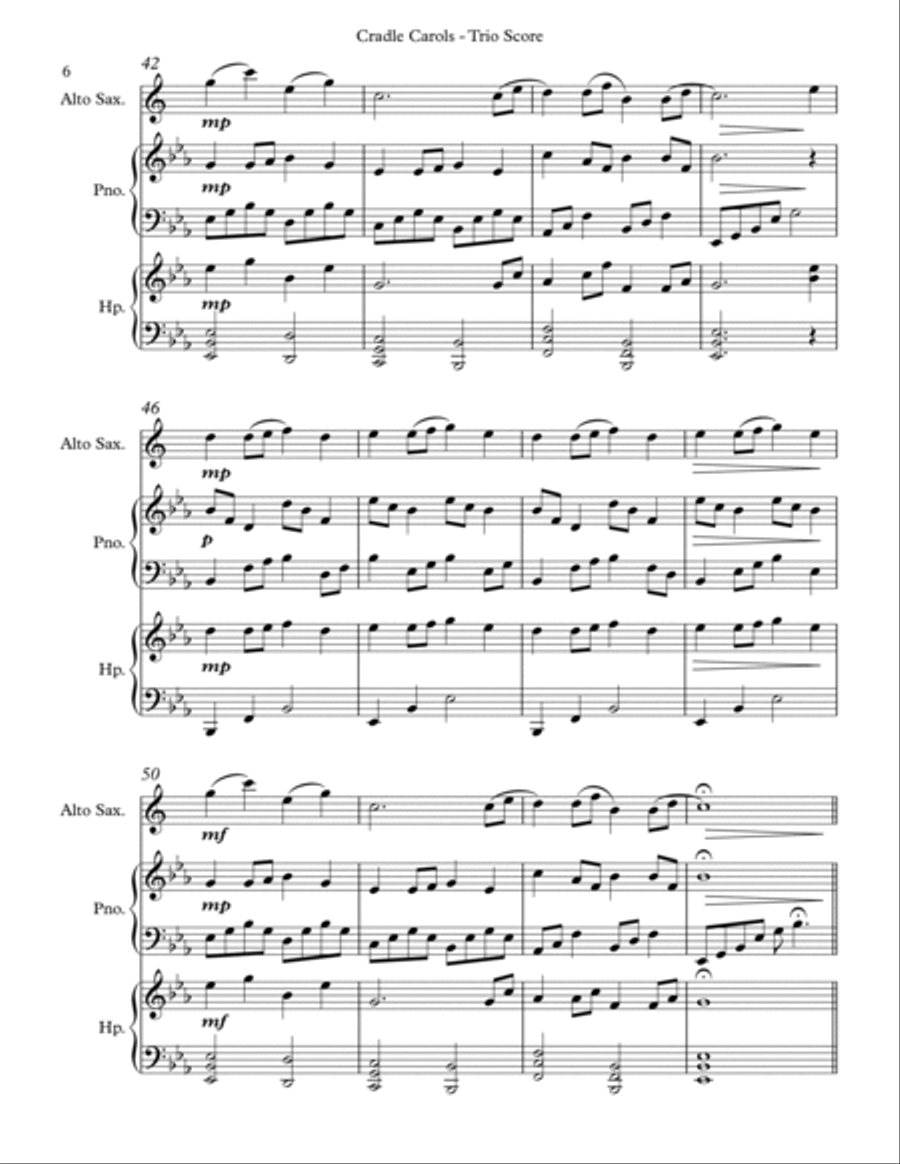 Cradle Carols, Trio for Eb Alto Saxophone, Pedal Harp and Piano image number null