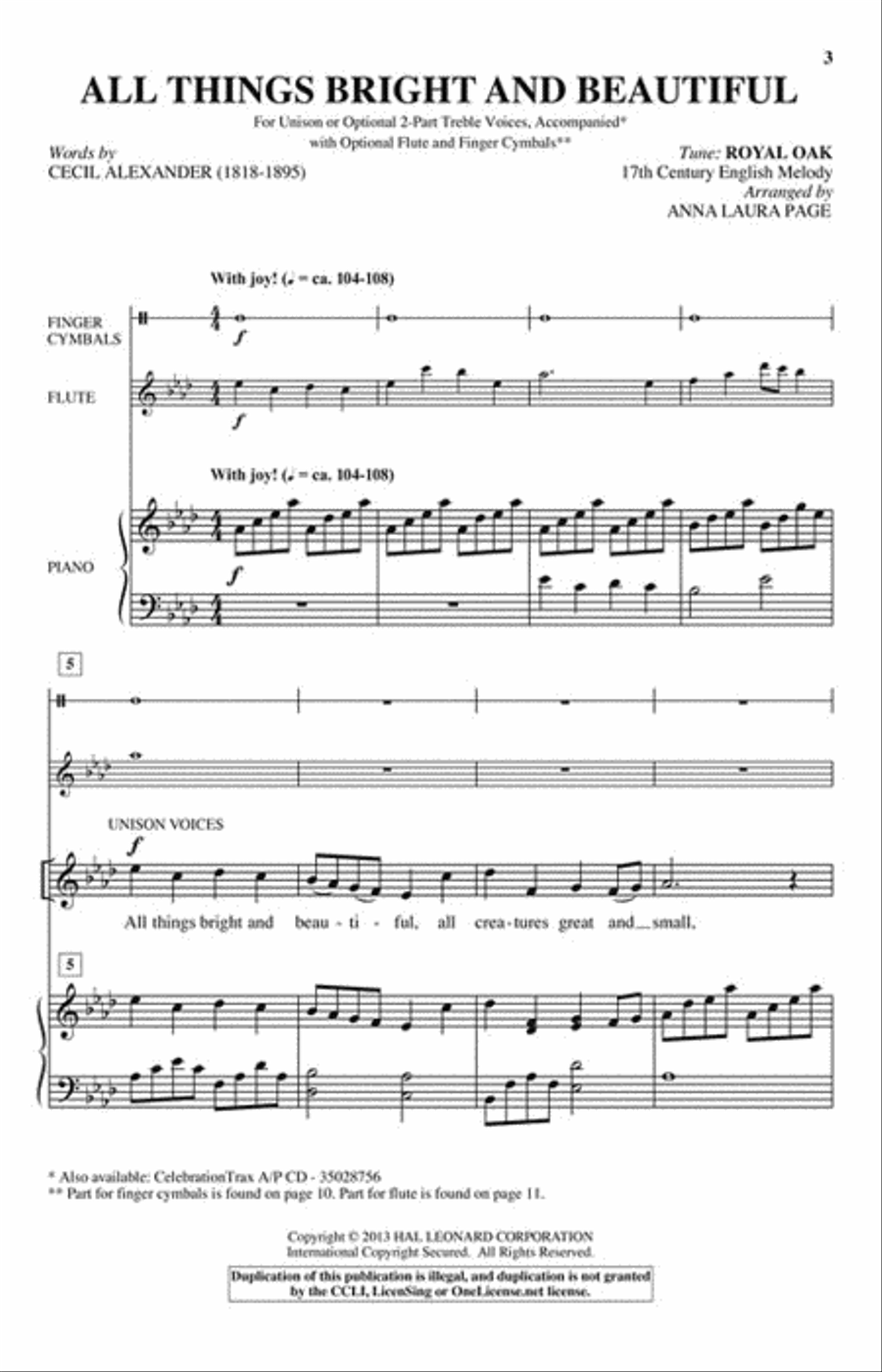All Things Bright and Beautiful Unison Choir scores gallery preview page 2