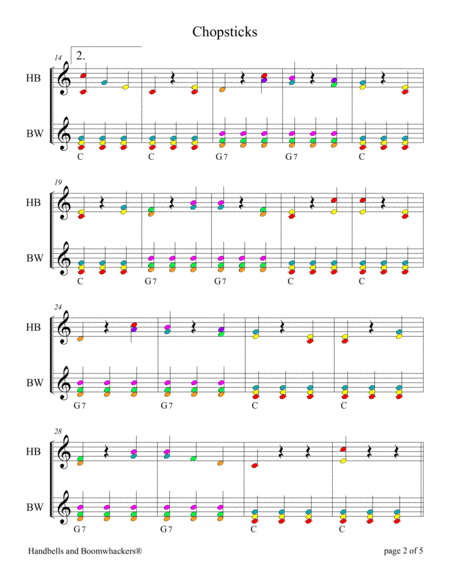 CHOPSTICKS: The Celebrated Chop Stick Waltz for 13-note Bells and Boomwhackers (Color Coded Notes) image number null